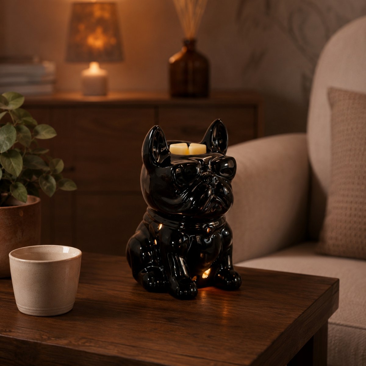 Brûle Parfum Céramy Boubou Noir – Bougeoir Animaux en Céramique Laquée – Diffuseur Fondants Cires Parfumées, Huiles Essentielles, Senteurs – Idée Cadeau Déco