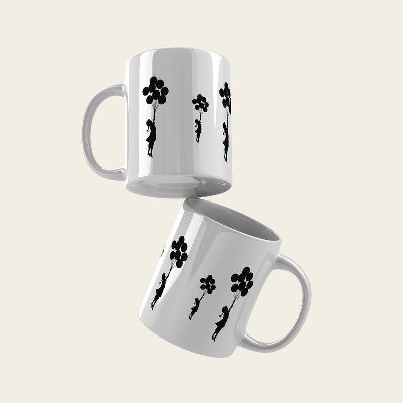 Taza Cerámica Banksy 325ml - Chica Globos Voladores