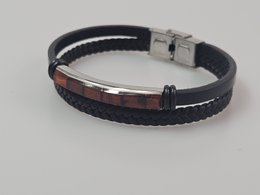 Pulsera de cuero con ámbar báltico Joyería para hombre