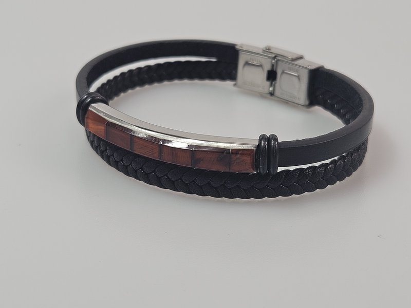 Pulsera de cuero con ámbar báltico Joyería para hombre