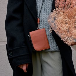 Brown Leather Zip Wallet on Chain for Men and Women