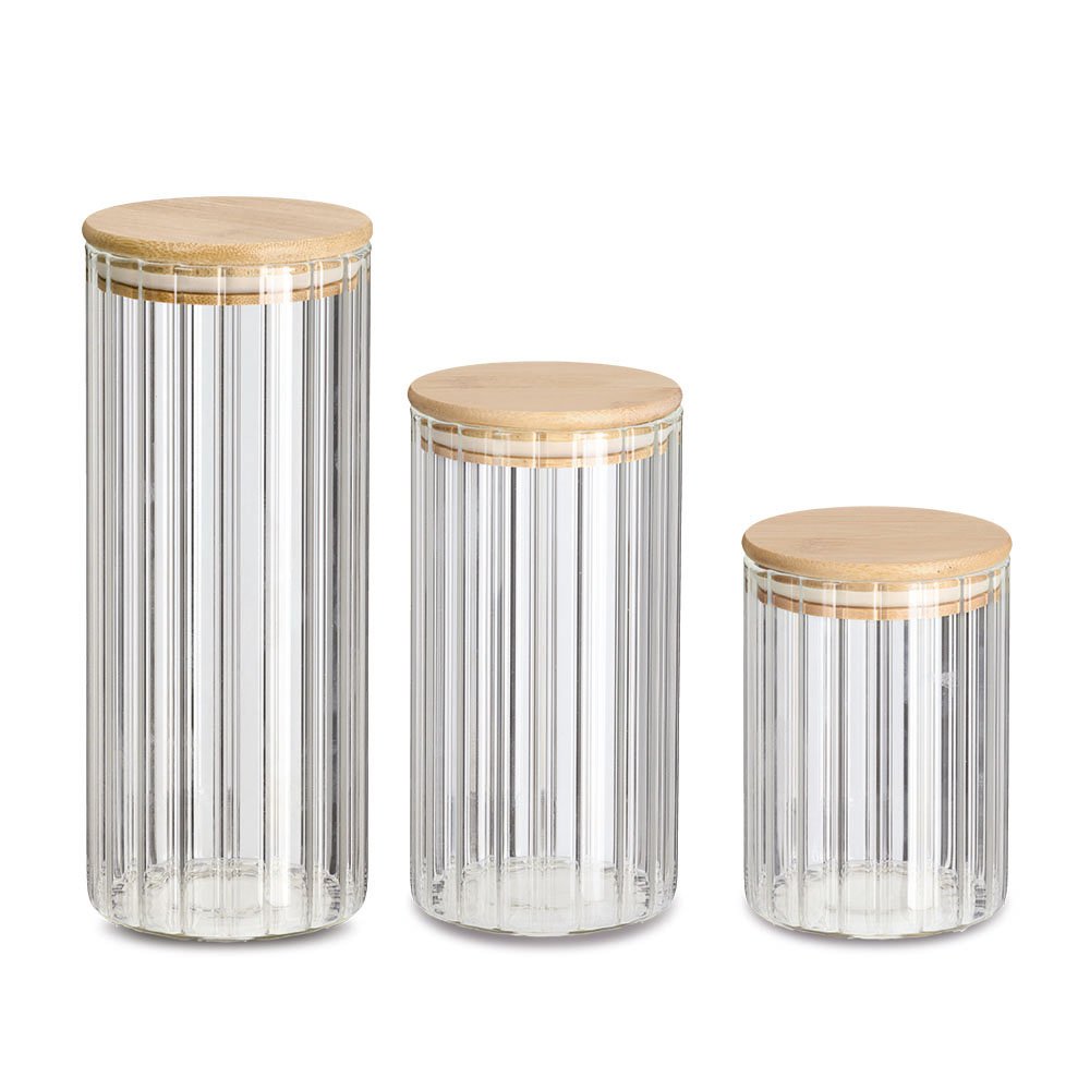 Vorratsglas "Rillen" m. Bambusdeckel