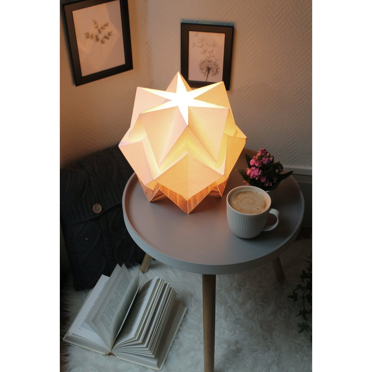 Origami tafellamp in EcoWood en papier - maat S.