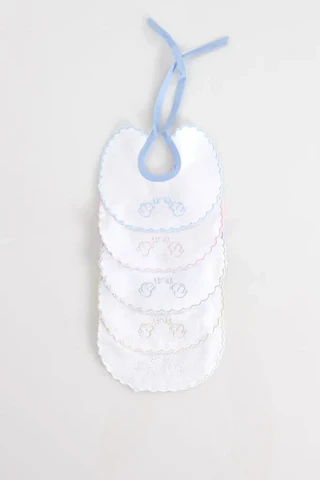 Baby Embroidered Round Bib with Bow, Box of 12