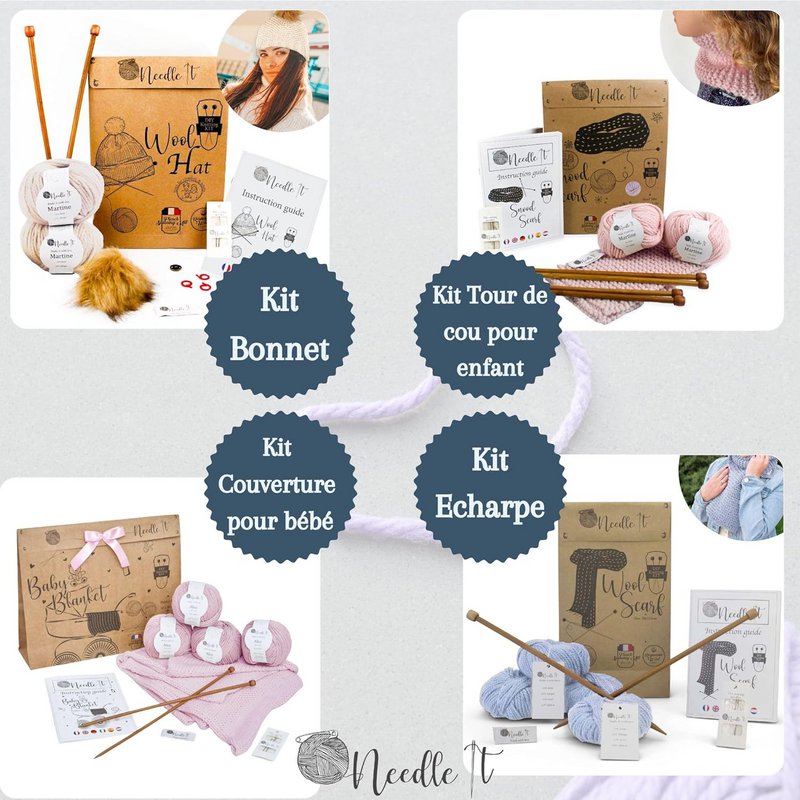 NEEDLE IT® Kit de Tejer para Adultos Principiantes Completo con Agujas de Tejer - Bufanda de Lana para Tejer DIY - Idea de Regalo (Crudo)