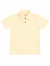 Cream off-white short sleeve polo shirt with ribbed collar, classic casual baby top.