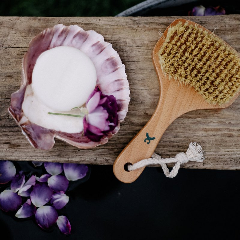 Vegan body brush with coco bristle