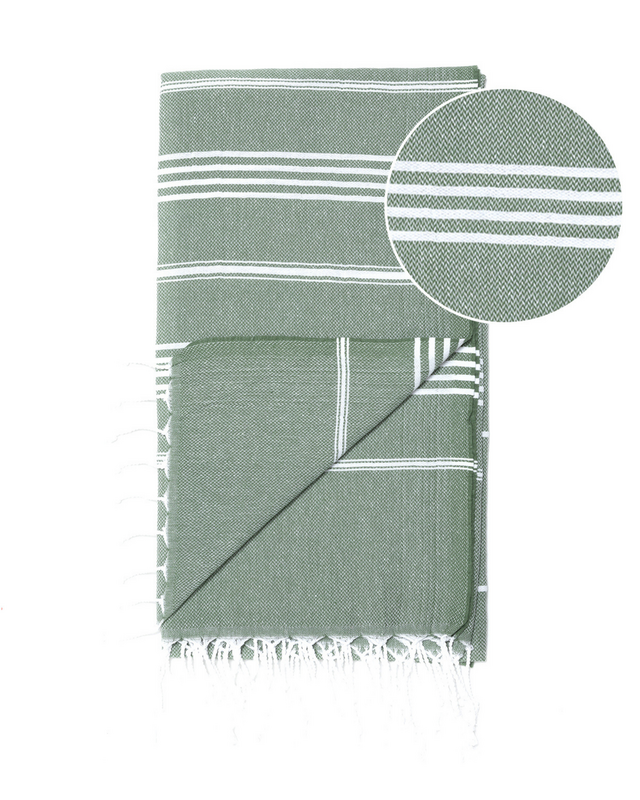 Asciugamano Spa Hammam in cotone AMARA – Compatto e senza sabbia – Verde kaki - 180x100 cm