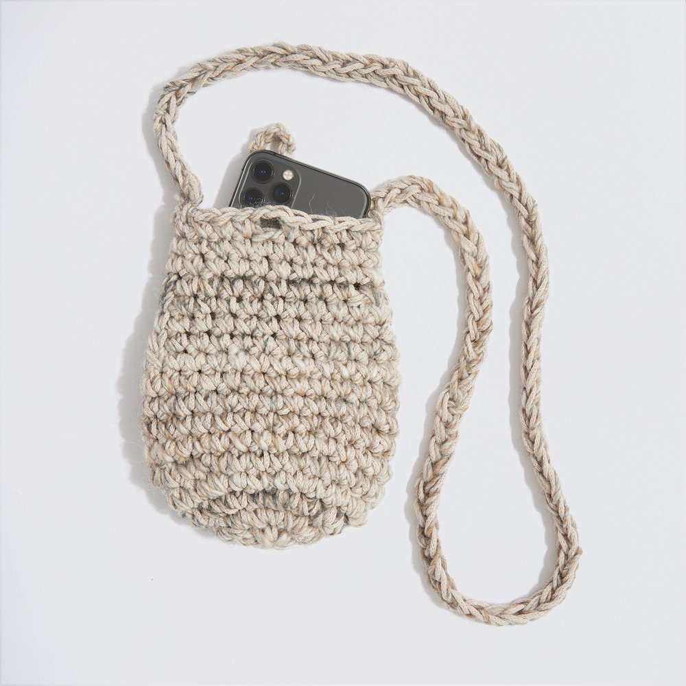 Funda para teléfono de crochet “Elise lana + algodón” beige