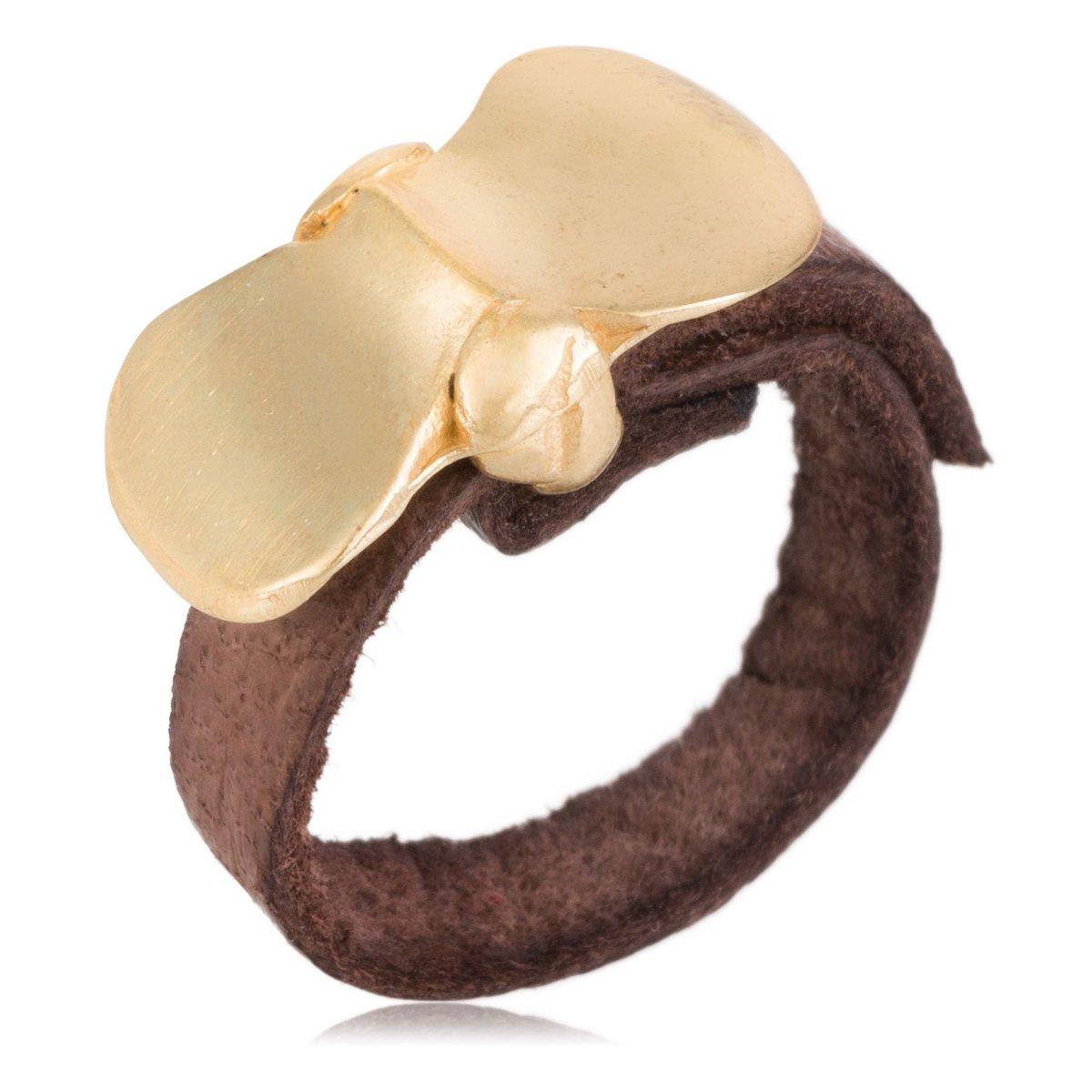 Vergulde leren ring "strik" goudbruin