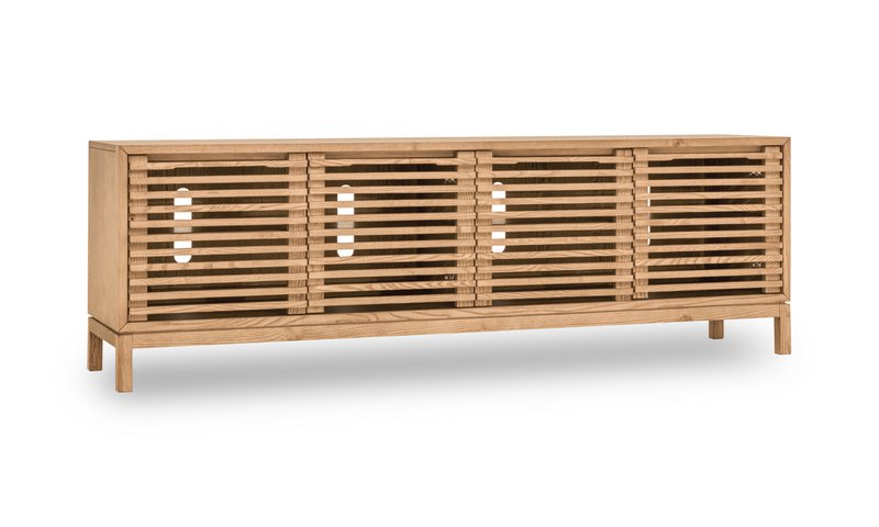 Tanner Console multimédia à quatre portes en bois de frêne et lin