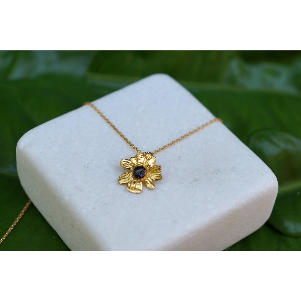 Chamomile Pendant Necklace: Healing Symbol Jewelry (Gold Plated Brass)