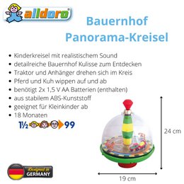 Farm panorama snurretop til børn, med lyd og bevægelige elementer, Ø 19 cm