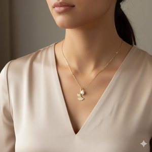 Ginkgo Pearl Drop – Ginkgobladketting met parel
