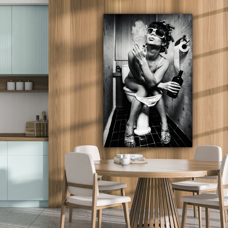 Canvas Painting - Wall Decoration Woman - Vintage - Curles - Toilet - Cigarette - Wall Decoration Living Room - Bedroom Decoration - Room Accessories - Canvas Paintings