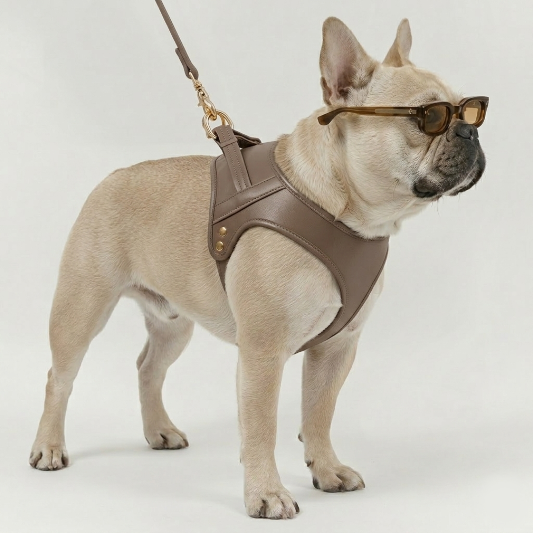 HARNAIS CHURCHILL. Café – Harnais chien cuir vegan rembourré