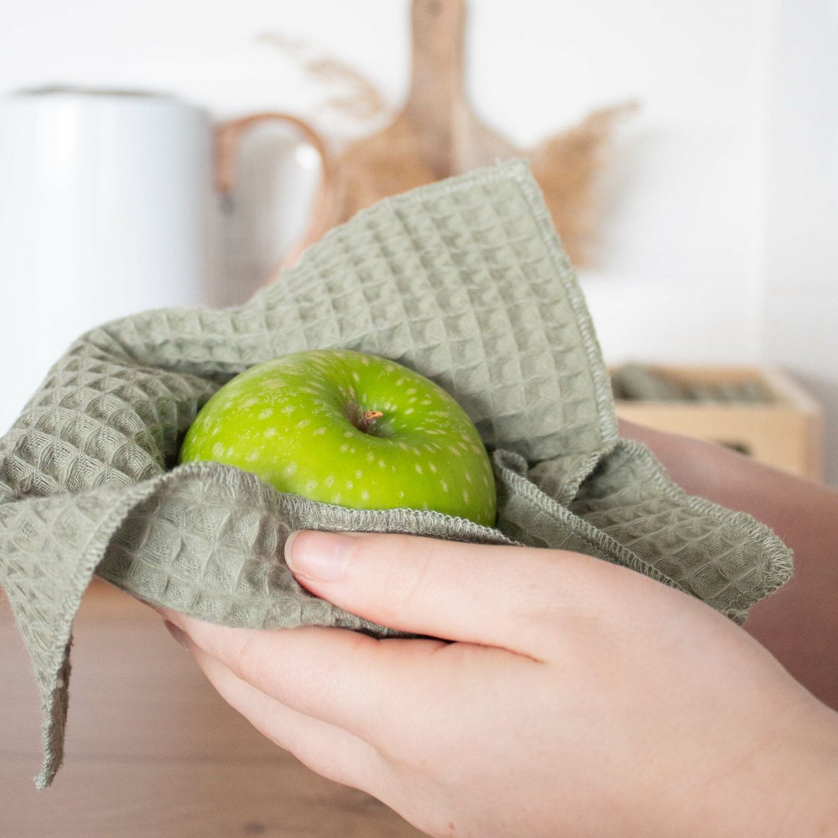 Set van 6 wasbare papieren handdoeken - Kleuren: Ecru / Mosterd / Khaki / Grijs