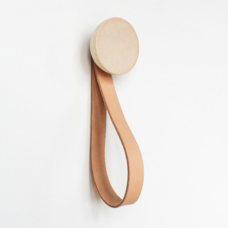 Round Beech Wood Wall Hook / Hanger with Leather Loop