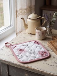 Grydeholder 20x20 cm Hvid Pink Bomuldsroser Drænende grydeholder