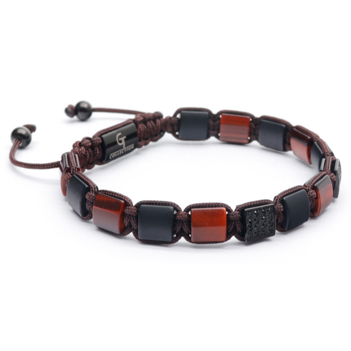 Mænds røde tiger øje, sort onyx flad perle armbånd