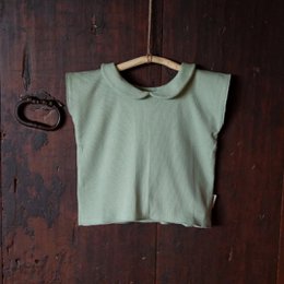 Cotton baby shirt in colors Cotton flower, Cinnamon, Acorn, and Thyme, available in sizes 3M to 4Y.