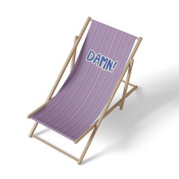  Purple striped beach chair lounger with "Damn!" text, wooden frame, summer seasonal decoration
