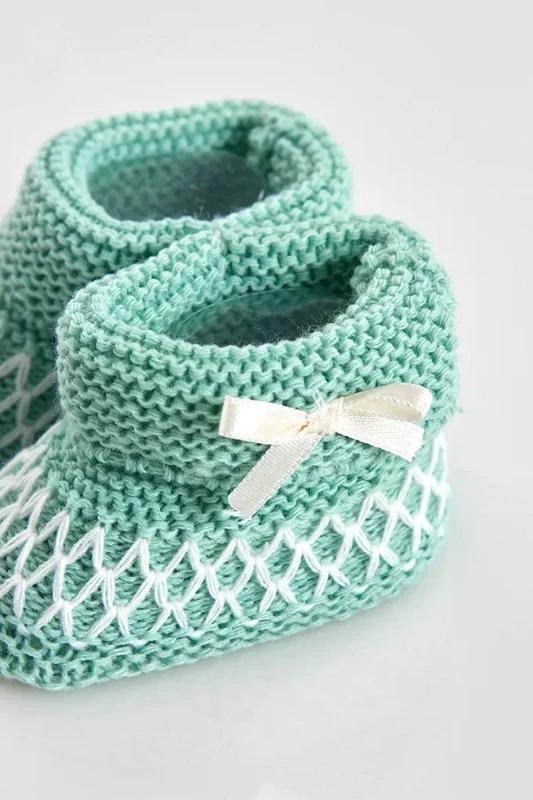 Stivaletti per neonati in maglia con diamanti, verde acqua