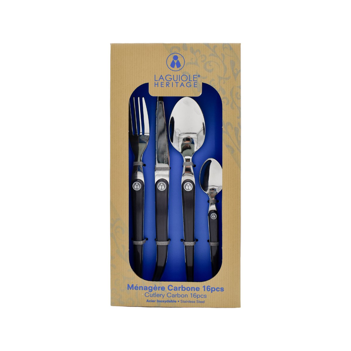 Ménagère Laguiole Héritage – Manche Carbone ABS – 16 pièces
