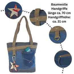 Sunsa dameshandtas. Shopper in vintage retrostijl. Schoudertas gemaakt van upcycled jeans. Grote veganistische tas
