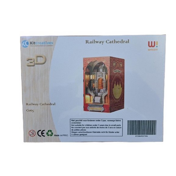Construction kit 3D DIY Bookend Booknook Railway Cathedral with LED light sensor