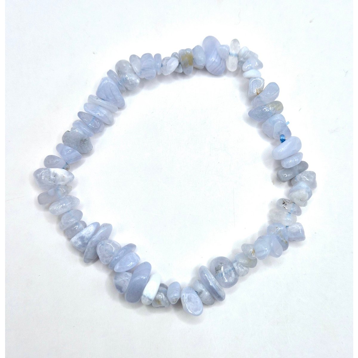 Pulsera de piedras preciosas de cristal de ágata de encaje azul/pulsera de chips de ágata de encaje azul - 19 cm (calcedonia azul)
