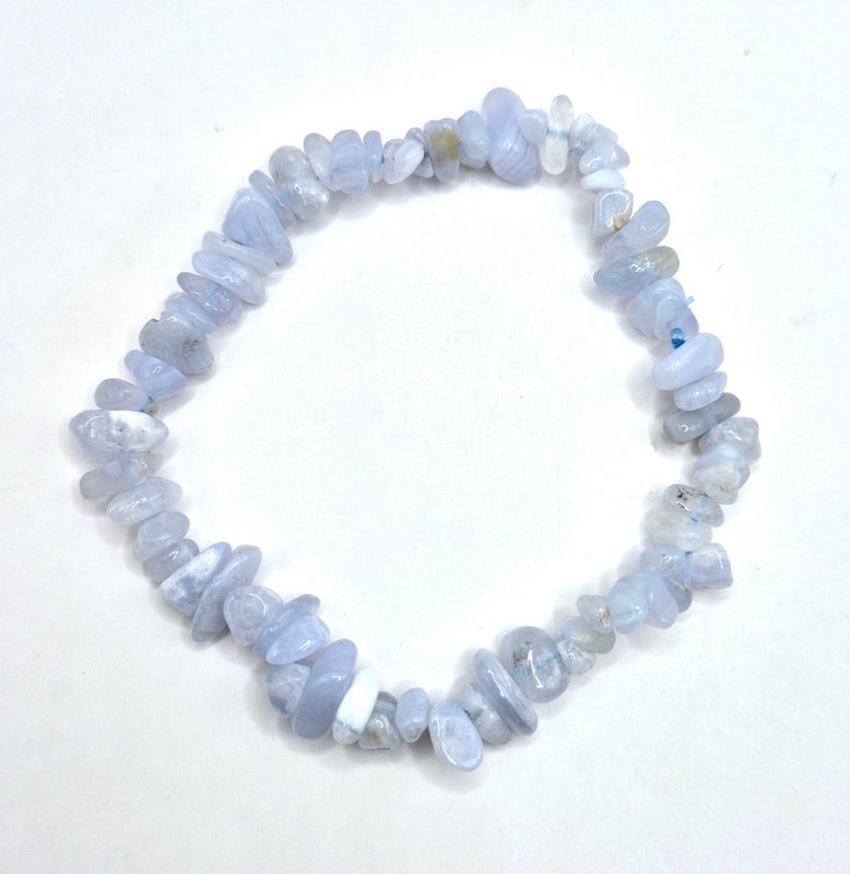 Crystal Gemstone Blue Lace Agate / Blue Lace Agate Chips Armbånd - 19 cm (Blå Kalcedon)
