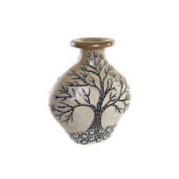  Terracotta vase with tree design, featuring a round shape, neutral colors, and a textured surface.