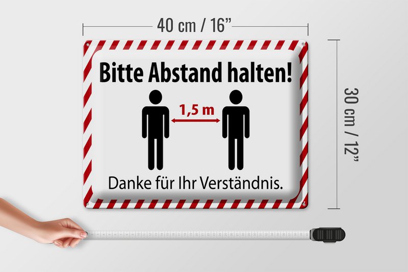 Tin sign note 40x30cm please keep a distance of 1.5 m