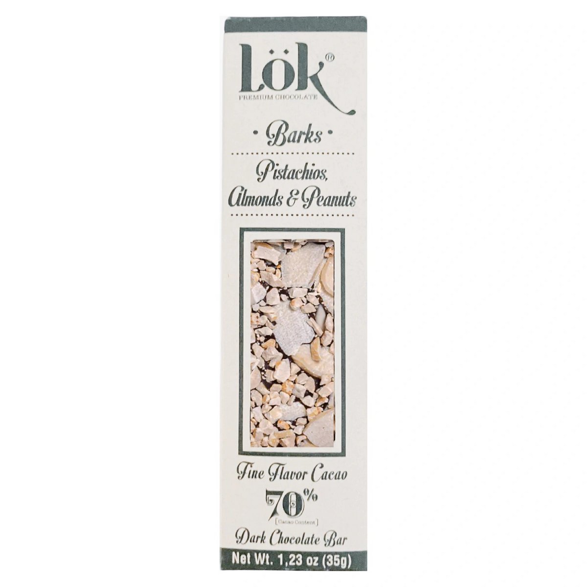 Barre de chocolat noir aux noix : pistaches, amandes et cacahuètes | 70% de cacao | 35g