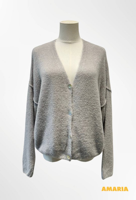 Dame cardigan - Premium kvalitet - Blød strik dyb V-hals med knapper - ALPACA/ULD - 23050