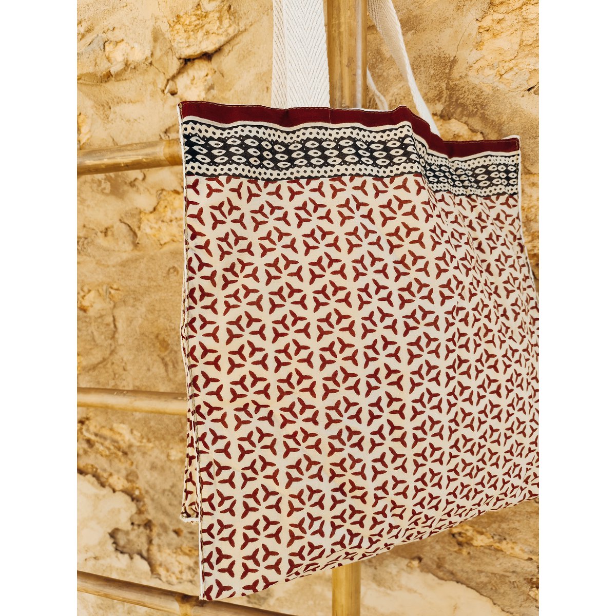 PACKUNG MIT 4 EINHEITEN BAUMWOLLTASCHEN MIT BLOCKDRUCK DEIA-KOLLEKTION
