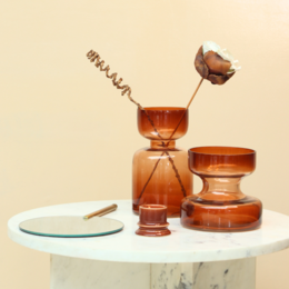 Vase | Mundgeblasenes getöntes Glas Haze Largemouth Two | Braun