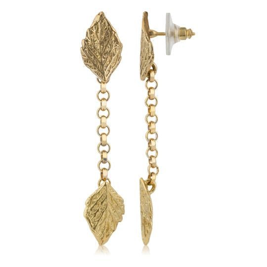 Doppelblatt-Ohrring mit Goldkette