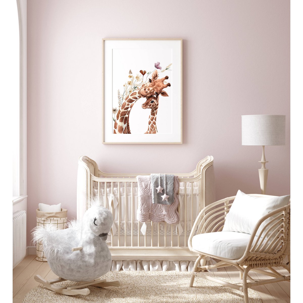 Giraffe kinderkamer poster, giraffe poster, bloemenkwekerij print, moeder en baby giraffe poster, kinderkamer giraffe print, wilde bloemen print, meisjes kinderkamer poster, meisjes kamer decoratie