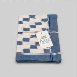 Geschirrtuch, handgewebtes Ikat, Blockmuster in Blau/Ecru