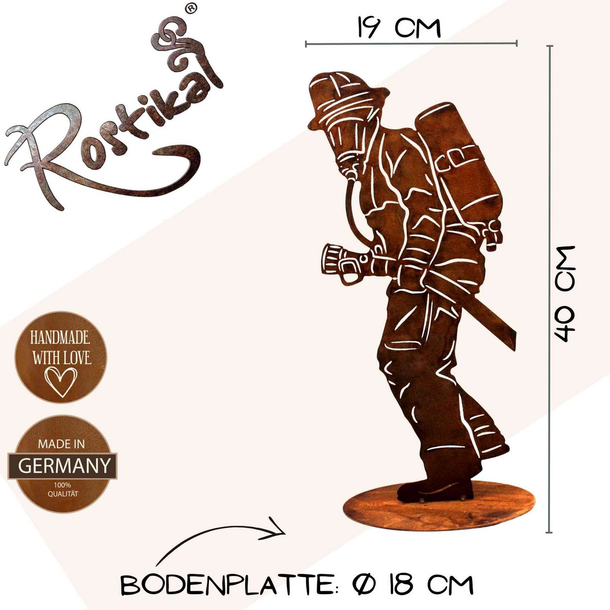 Vatertag | Feuerwehrmann auf Bodenplatte | Metalldeko Figur