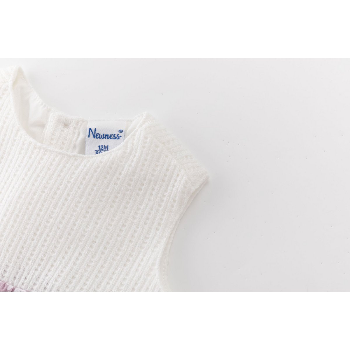 Vestido bebé con canesú de punto y estampado malva BGV96541