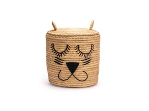 Marokkanischer Rattankorb, Rattankorb mit Tierdesign, handgefertigter und ethnischer Korb, Aufbewahrungskorb. Kinderkorb mit Deckel.