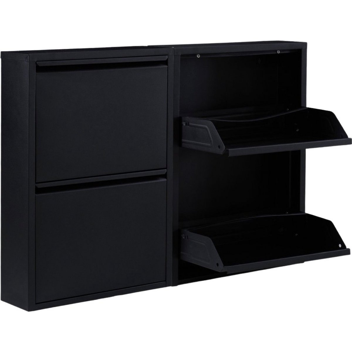 Meuble à chaussures en métal noir 4 compartiments - lot de 2 meubles à chaussures | Meuble de rangement pour chaussures fonctionnel | Meuble à chaussures | meuble à chaussures noir mat