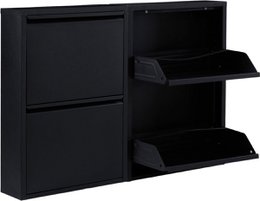 Metal shoe cabinet black 4 compartments - set of 2 shoe cabinets | Functional shoe storage cabinet | Shoe rack | shoe cabinet matt black