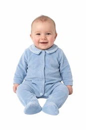 Baby velour sovedragt i blå med krave, dreng