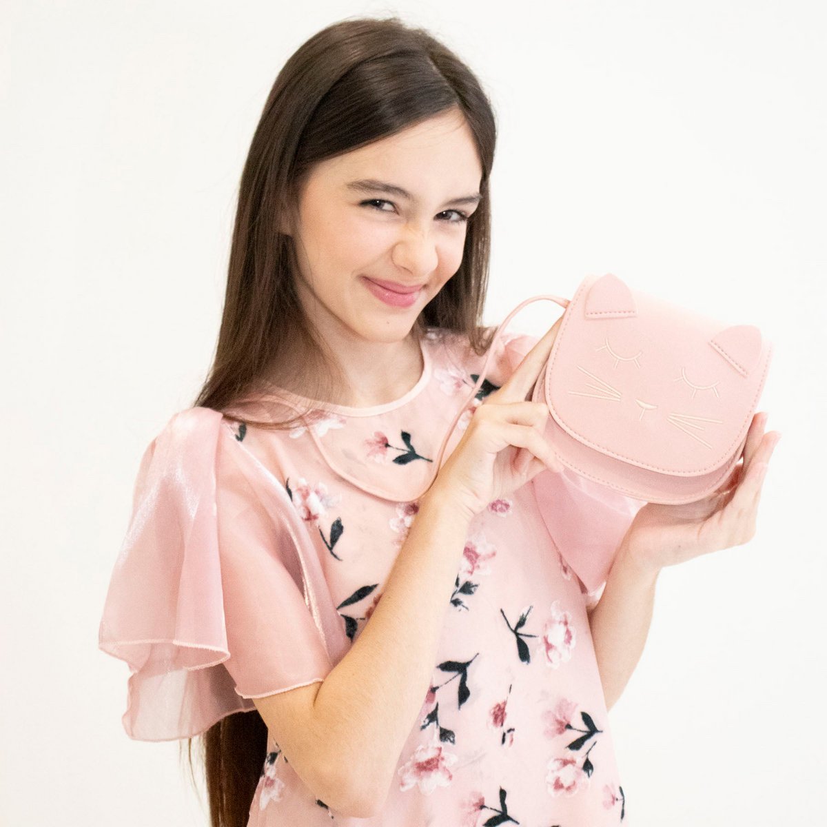 Children's shoulder bag - Mina the minimalist cat Pink