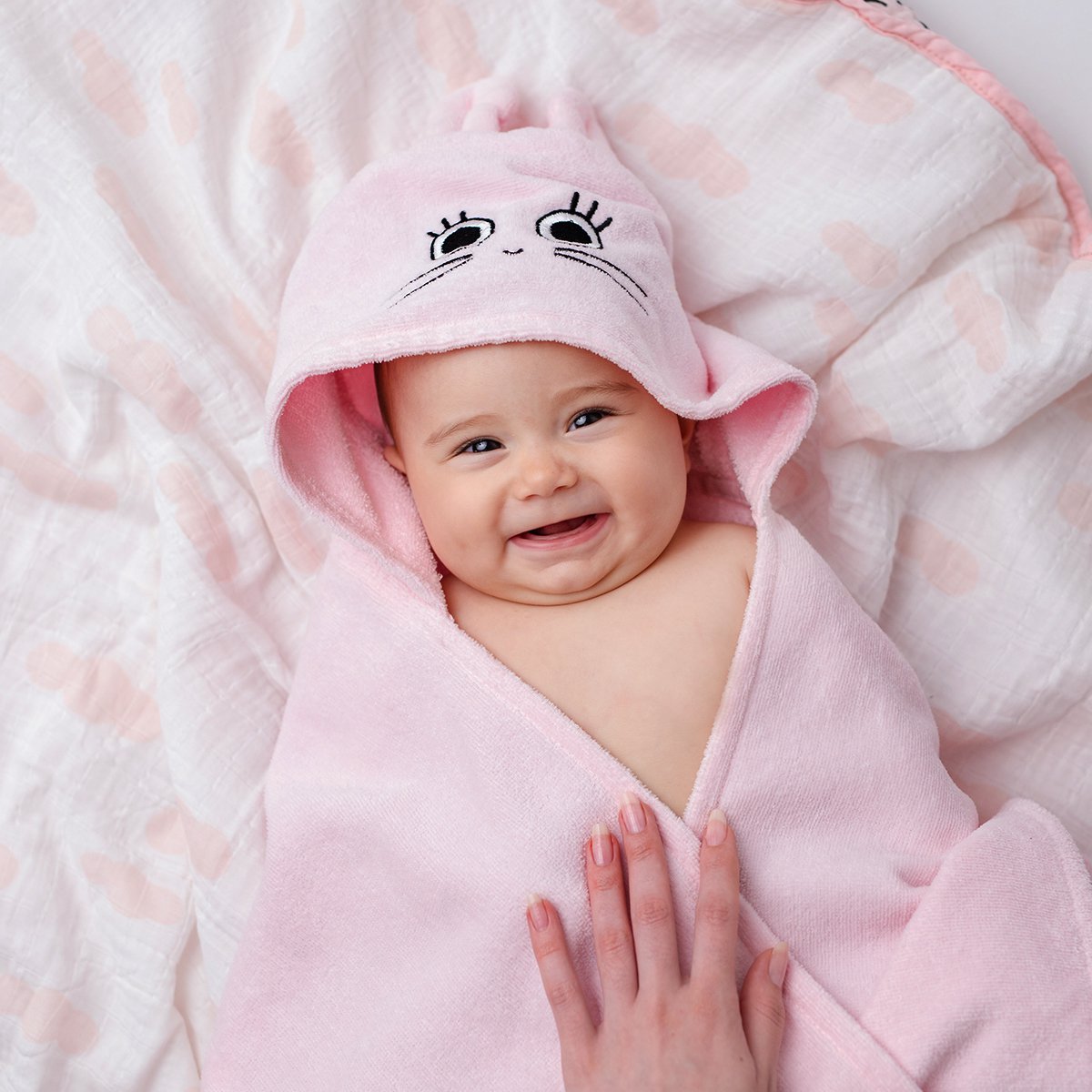 Milk&Moo Chancin Samt-Babyhandtuch mit Kapuze, 100 % Baumwolle, ultraweich, schnell trocknend