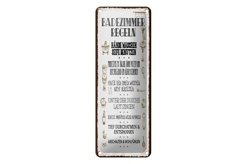 Blechschild Spruch 27x10 cm Badezimmer Regeln 7 Aufgaben Deko Schild